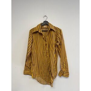 Vintage Richman Brothers Shirt Mens Medium Yellow Stripe Front Long Sleeve 70s
